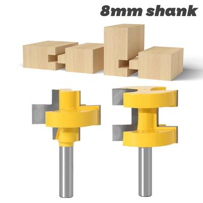2pcs 8MM Shank T-Slot Square Tooth Tenon Milling Cutter Carving Knife Router Bits for Wood Tool Woodworking