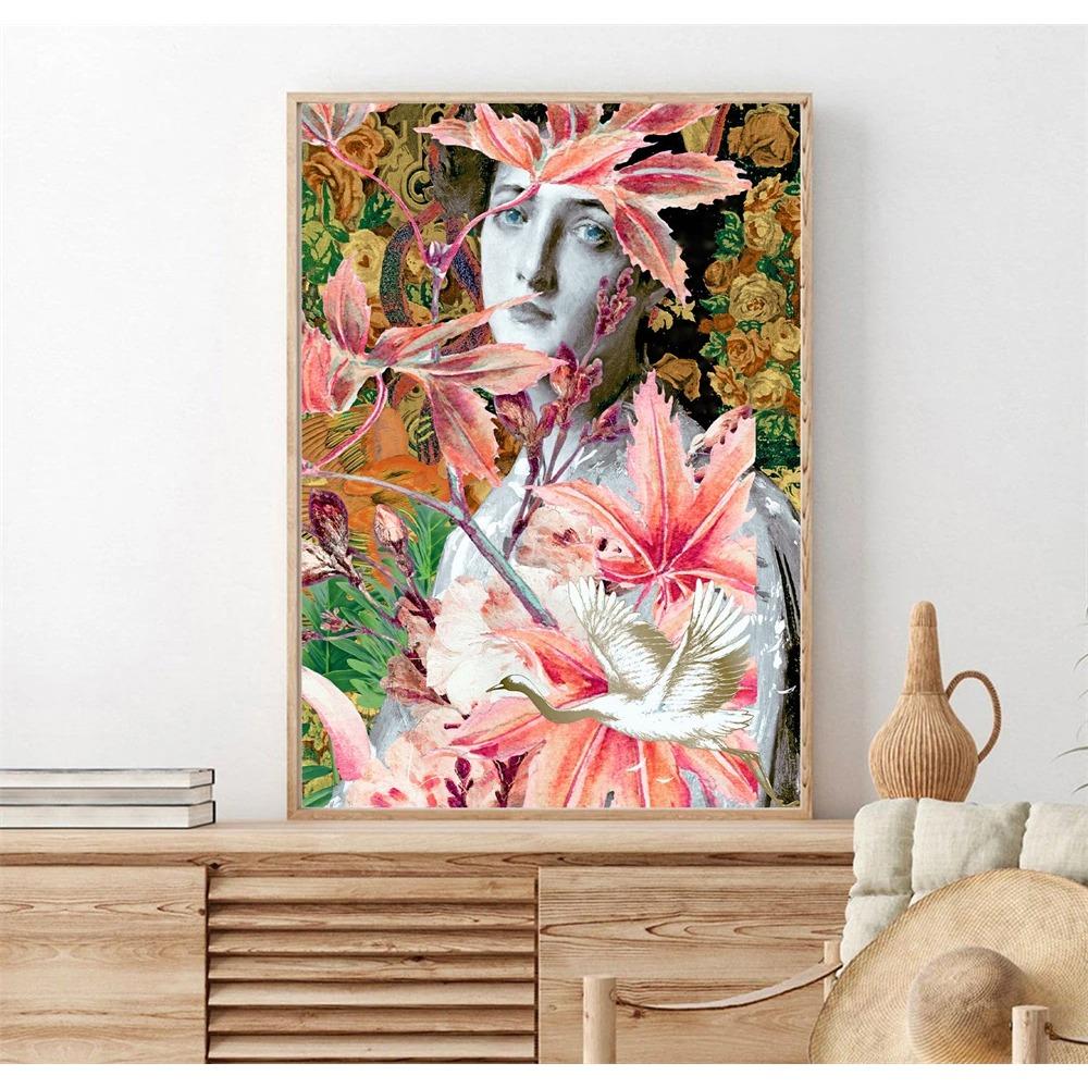 Fuuny Bubblegum Woman Portrait Prints Quirky Feminist Print Canvas Painting Altered Renaissance Portrait Art Canvas Painting