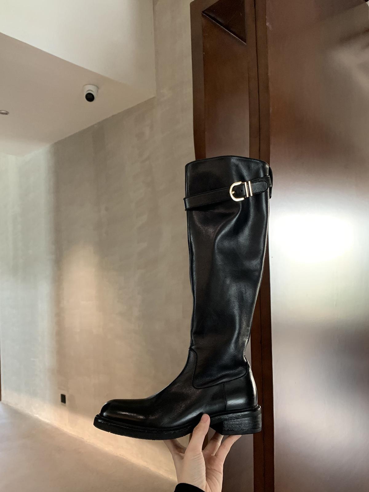 

Cowhide version~ Genuine leather thick-soled but knee boots women s 2025 new thin brown boots tall knight boots 35 чёрный