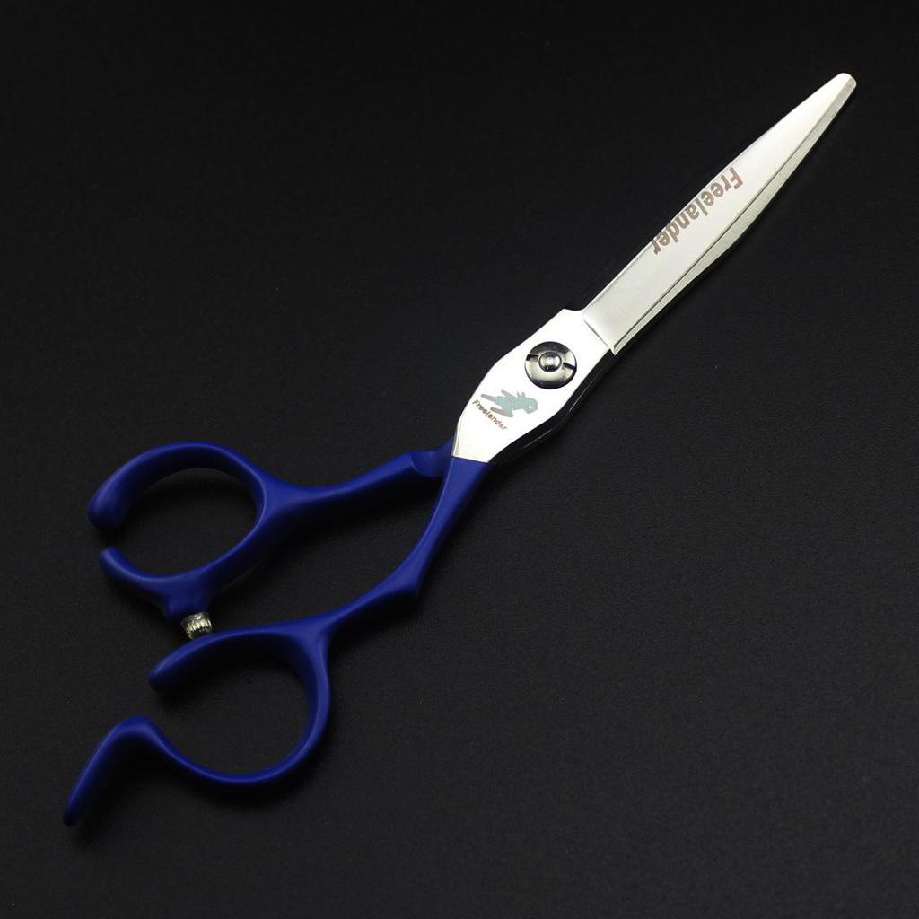 6.0" Blue Notched Handle Hairdressing Scissors - Straight and Serrated Shears for Bangs