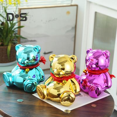 Salvadanaio a forma di orso seduto con placcatura galvanica, salvadanaio a forma di orso seduto, decorazione per la casa, ufficio, libreria, scrivania, ornamento, regalo per bambini e adulti.