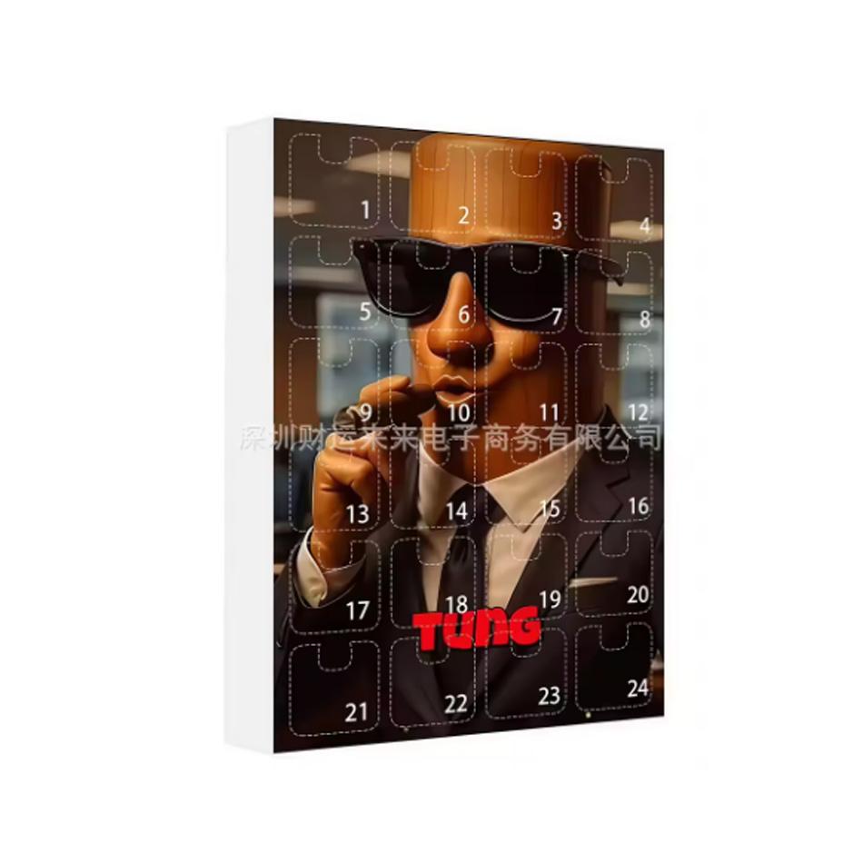Christmas Arrival Calendar 24 Grid Countdown Brainrot Tung Sahur Pendant Acrylic Cartoon Animal Shark Wooden Stick Model Gift