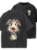 Abstract Dog Graphic Washed T Shirt Women Artistic Puppy Print Oversized Tee Vintage Casual Short Sleeve Harajuku Streetwear