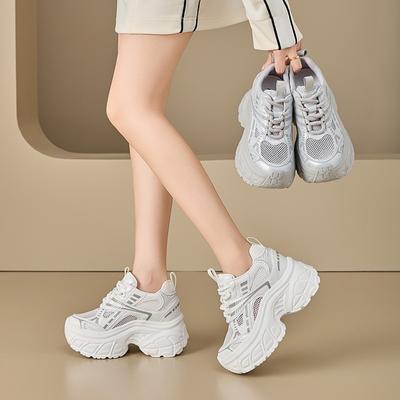 8 Small Thick-soled Inner Height Increase Single Mesh Breathable Dad Shoes Women's Summer New Casual Shoes