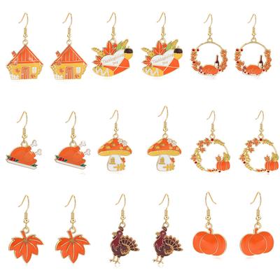 Thanksgiving Fun Cartoon Mushroom House Wreath Turkey Earrings, Personalized Creative Design Sense Colorful Drip Earrings