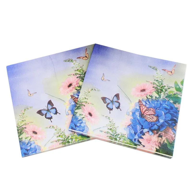 20Pcs/Pack Butterfly Flower Decoupage Paper Napkins Vintage Tissues Party Tableware Wedding Xmas Festival Supplies