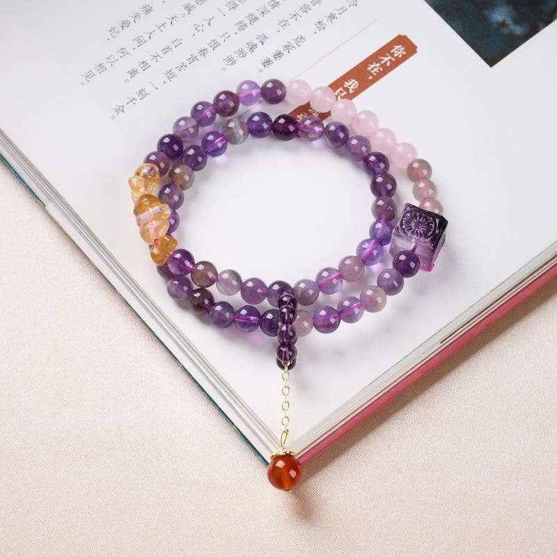 Natural Amethyst Beaded Bracelet for Women, Nine Purple Fire Energy, Light Luxury, High-End Feel, Buddhist Bead Bracelet Jewelry