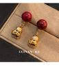 Cui Yan S925 Sterling Silver Chinese Style Red Cinnabar Gourd Stud Earrings for Women - New Year Edition