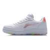 Li Ning Leather Classic Color Label Shock Absorbing Non-Slip Wear-Resistant Low-Top Casual Shoes Women Sneaker White Purple AGCP362-1