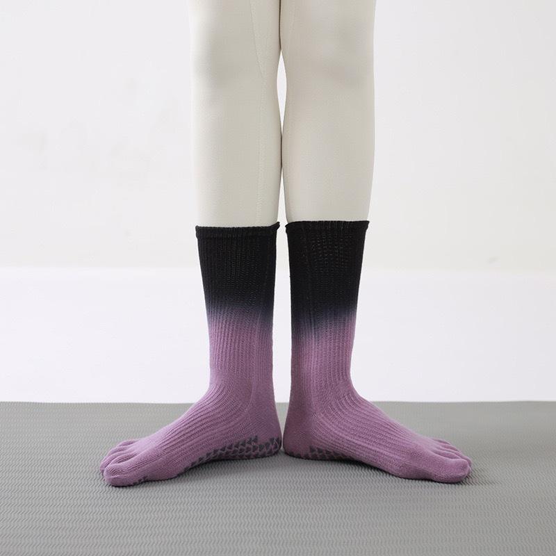Pilates Anti-slip Yoga Socks, Gradient Color Women's All-cotton Five-finger Socks, Indoor Fitness Sports Mid-calf Socks