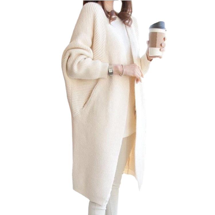 Women's Mid-Length Batwing Sleeve Knit Cardigan Shawl - Loose Fit, Plus Size, Korean Style for Autumn/Winter 2023