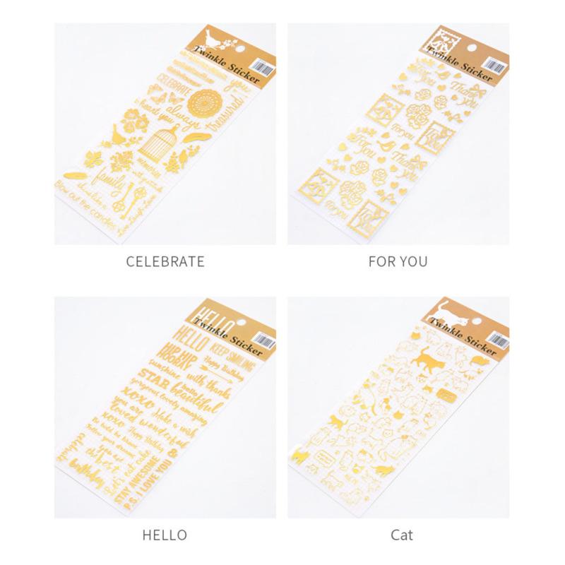 Gold Stamping Flat Stickers Cat English Flower Decals Decorative Stationary Scrapbooking Gift Girl
