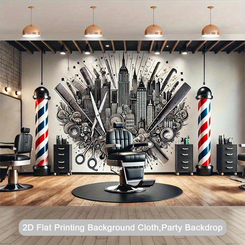 2D plan, 1 camera background - hair salon corner, featuring NYC skyscraper and hair salon design
