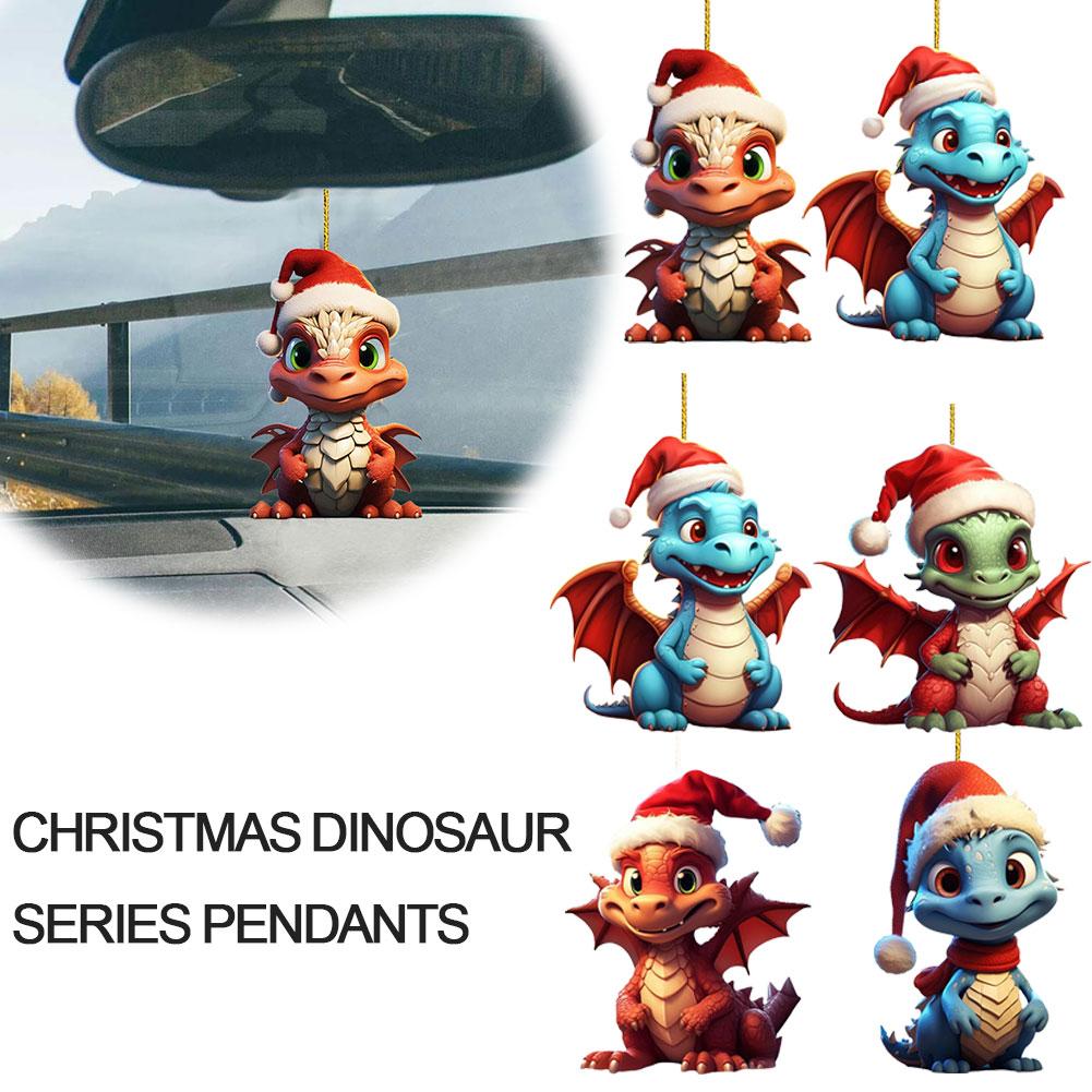 New Christmas Dragon Baby 2D Acrylic Cartoon Dinosaur Ornament Cute Decoration Pendant Christmas car G1G6