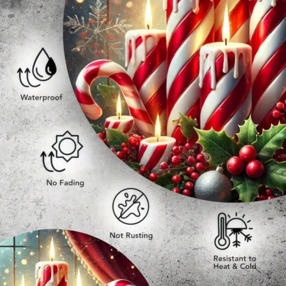Christmas Wall Art Metal Decor Festive Candle Holly Snowflakes Holiday Home Decor Durable Metal Sign