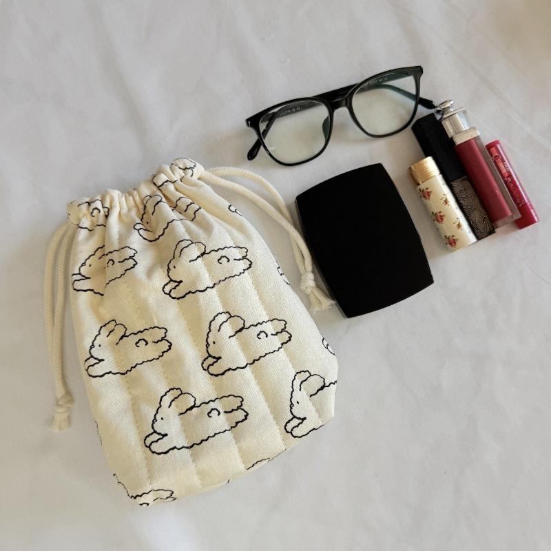 Rabbit Pattern, Quilted Cotton Drawstring Bag, Mini Bag, Travel Cosmetics Storage Bag, Drawstring Drawstring Storage Bag