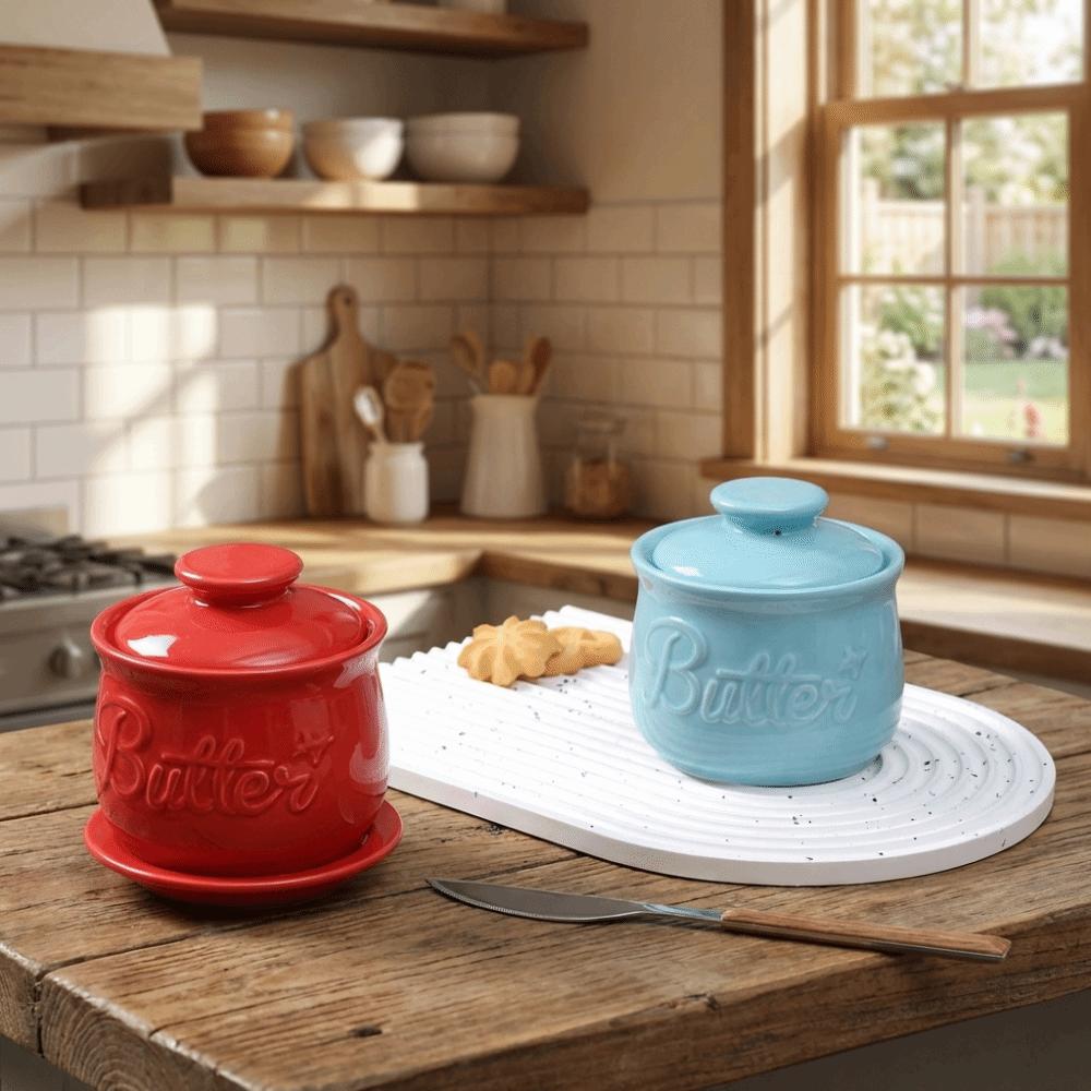 Airtight French Butter Dish Keep Fresh Cheese Storage Box Ceramic Butter Crock  Countertop