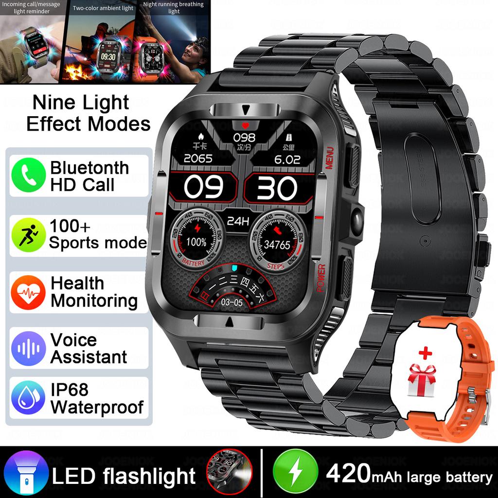 Military Grade SmartWatch Men LED flashlight Waterproof Sports Fitness Tracker Health Monitor BT Call Smartwatch For Android iOS