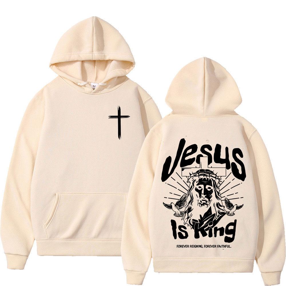 Jesus Is King Christian Bible Verse Hoodies Men Women Clothing Fashion Long Sleeve Sweatshirts Fleece Casual Oversized Pullover