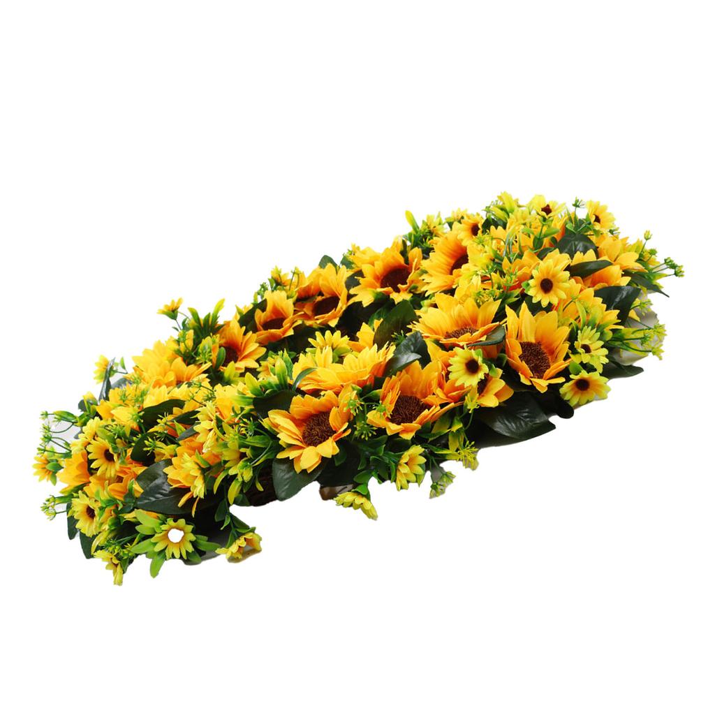 Künstlicher Sonnenblumenkranz mit grünen Blättern Hängender Falscher Frühlingskranz für Haustür Eingangsbereich Wand Heimdekoration