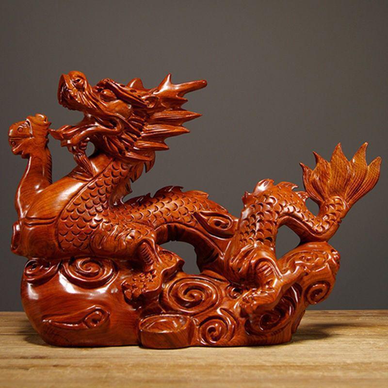 Solid Wood Dragon Ornament - Zodiac Dragon Home Décor Gift