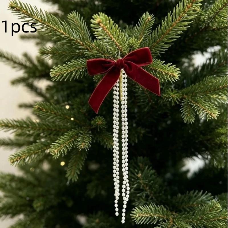 Perlen Beflockung Schleife Weihnachtsdekoration - Weihnachtsbaum Dekor Hängende Anhänger Fenster Wand Dekor Haus Party Neujahrsgeschenk