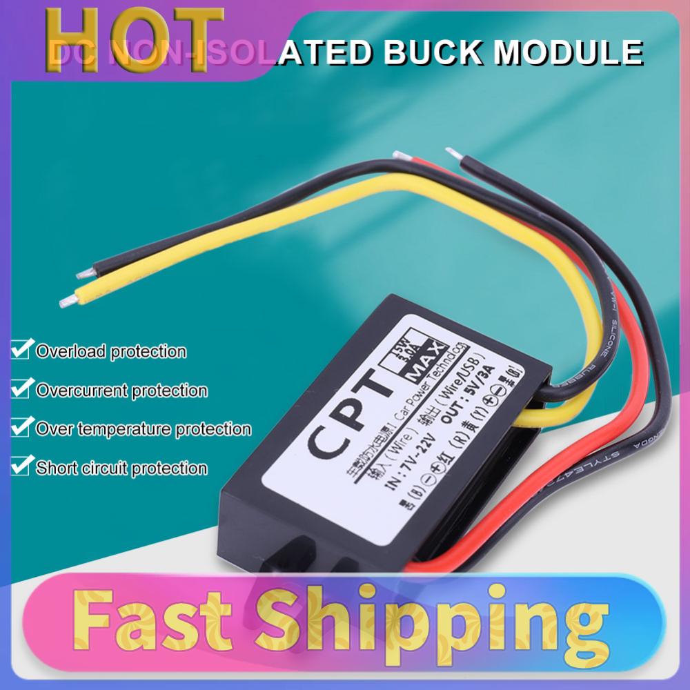 

12V To 5V 3A 15W Buck Converter Module Waterproof CPT Car Power Converter Output Power Adapter Wire Interface without usb micro