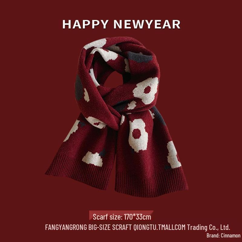 Women's Red Angora Wool Knitted Scarf - Autumn & Winter 2025 Style