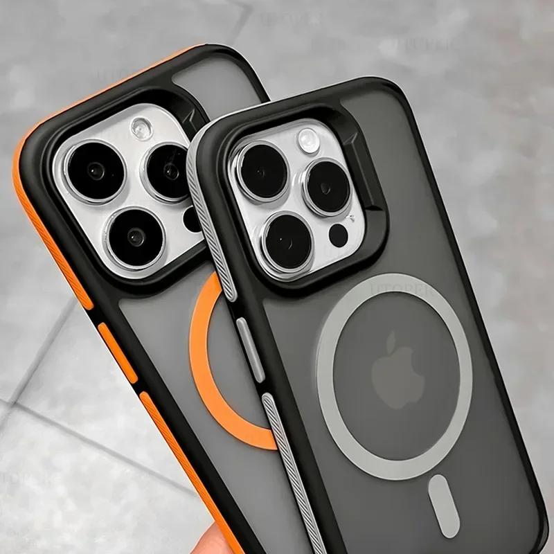 Matte Translucent Armor Shockproof Phone Case For iPhone 16 14 13 11 12 15 Pro Max 16 Plus Magsafe Magnet Wireless Charge Cover