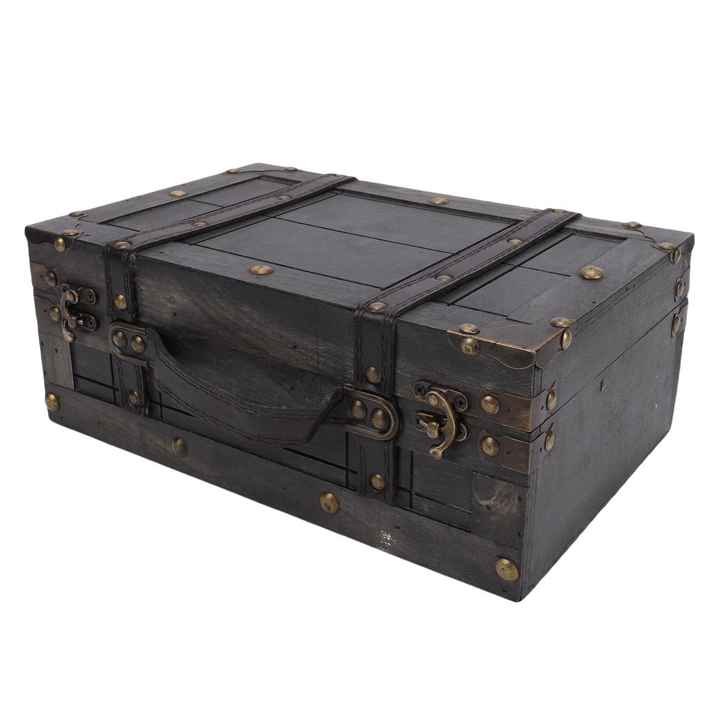 Wooden Chest Vintage Wood Storage Trunk with Lid Retro Suitcase Portable Box Ancient Photography Props S
