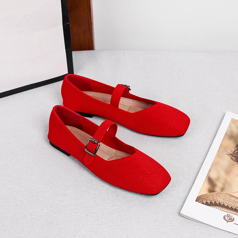 Women's Square Toe Mary Jane Flats Casual Ballet Shoes Walking Shoes with Adjustable Strap Slip On Comfortable Work Flats Soft Dressy Shoes for Women