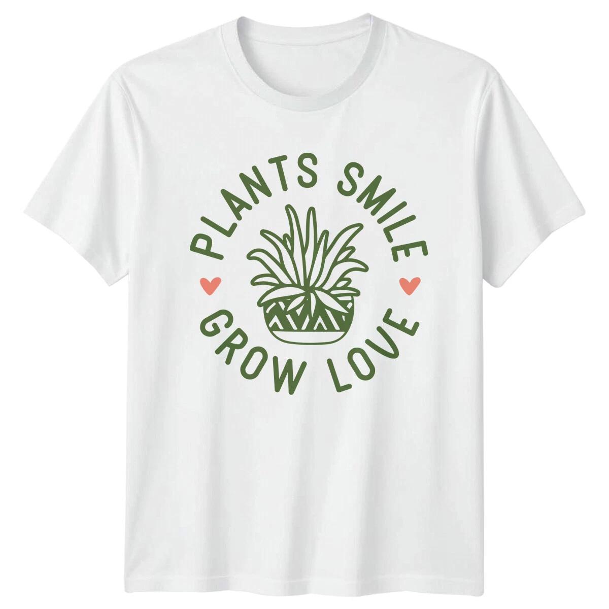Plants Smile Grow Love Gardening Hobbies Mens T-Shirt Womens Tee Graphic XS