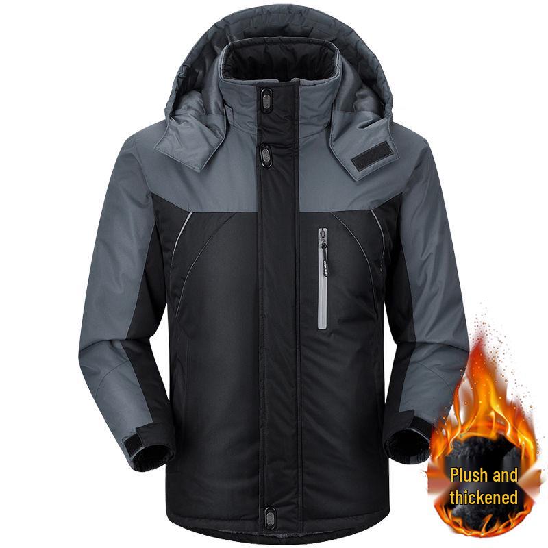 Men's Windproof Waterproof Down Jacket - Velvet-Lined and Insulated Cotton Winter Coat for Cold Protection.
