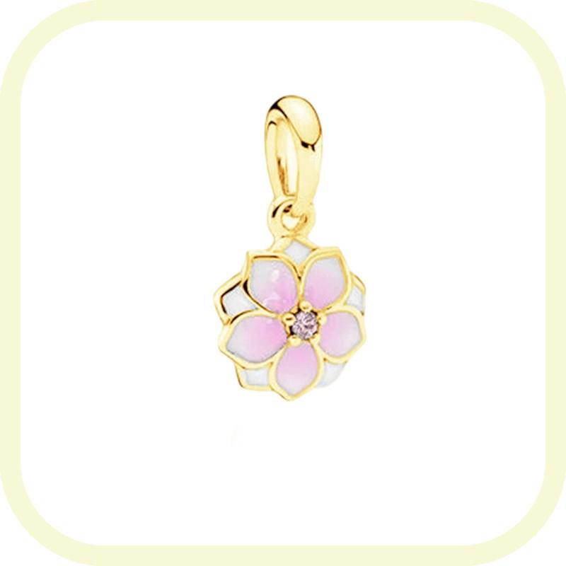 New Golden Flowers Collection Charm Bead Lucky Shamrock Rose in Bloom Daisy Flower Safety Chain Compatible With Authentic Bracelets Do It Yourself Jew