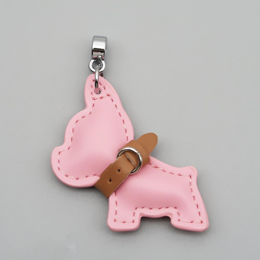 Handmade French Bulldog Genuine Leather Keychain with Anti-Lost Woven Rope Lanyard.