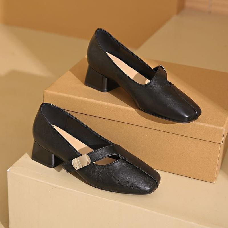 Square-toed Single-heeled Women's Low-heeled Shoes, New Thick-heeled Shoes, Versatile Autumn Shoes for Women