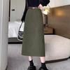 New Hong Kong Style Retro Thickened Corduroy Solid Color Skirt Women's Autumn and Winter Hip Skirt Back Split Medium and Long Skirt