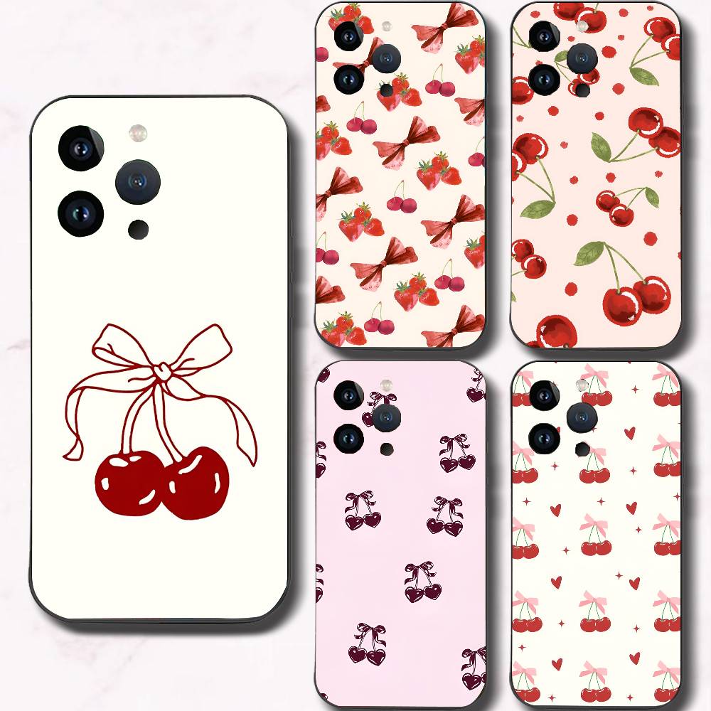 Cherry Phone Case Black Silicone Soft Shell For IPhone 17 16 15 14 13 12 11 Air Pro Max Plus Hot Sale