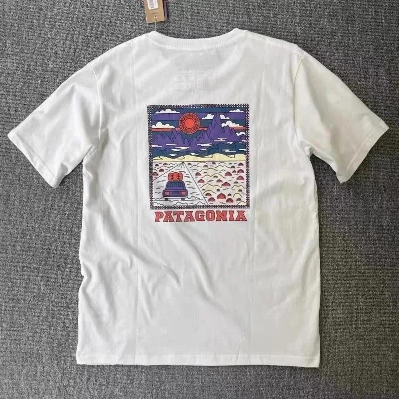 American Mountain Graffiti Print Short-sleeved Men's and Women's Plus Size T-shirt Summer New Fashion Retro Classic Cotton Top