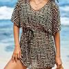 New European and American Popular Women's Beachwear Swimsuit Printed Sunscreen Blouse Pleated Swimsuit