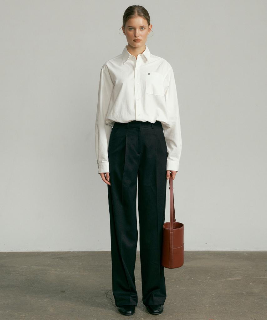 FOLNUA Wool Blend Wide Slacks (Black)