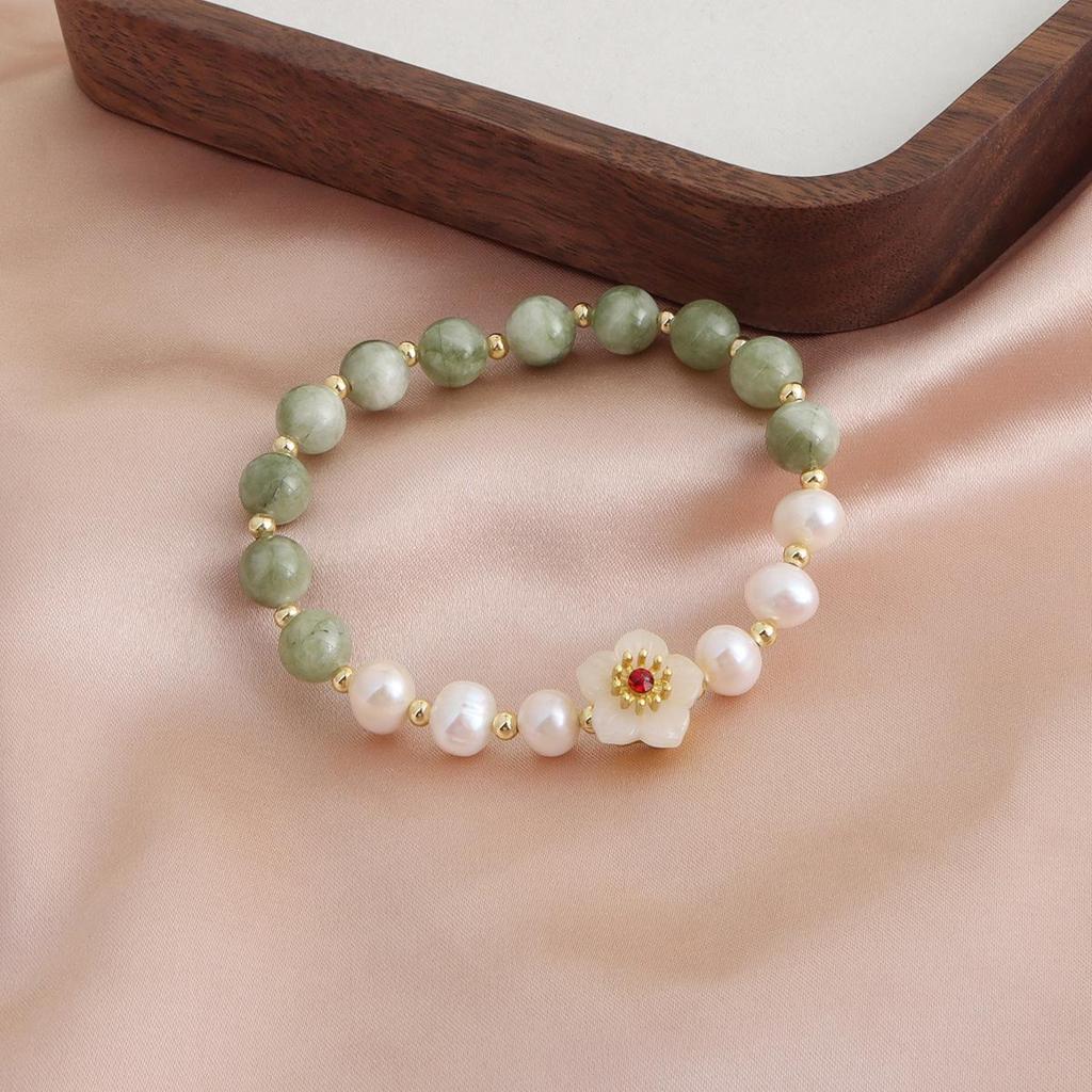 Natural Pearl & Rose Quartz Aquamarine Bracelet | Chinese Style Peach Blossom Jewelry