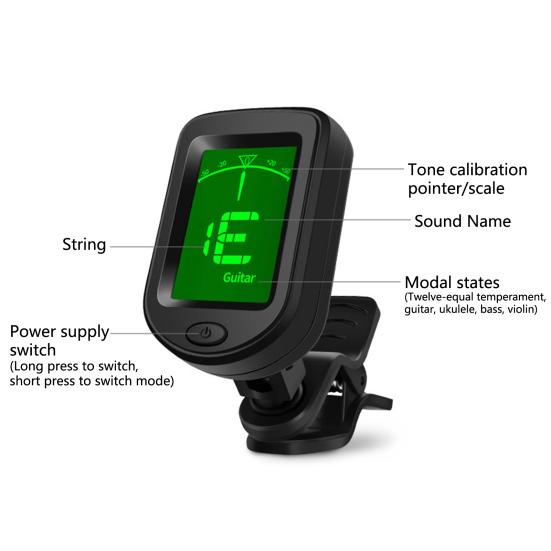 Guitar Tuner Anti-Slip Sensitive Accurate Automatic Tuning ABS Digital Clip on Fast Tuning