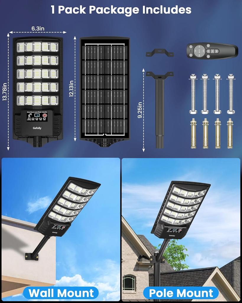 Solar Street Lights Outdoor 6500K IP68 Flood Light with Motion Sensor for Garden, Road, Warehouse - 2Pack
