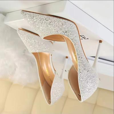 Moda 2025 Büyük Beden 43 Kadın 9.5cm Yüksek Topuklu Seksi Simli Parlak Scarpins Pumps Stiletto Düğün Gelin Mezuniyet Gümüş Sevgililer Günü Ayakkabıları