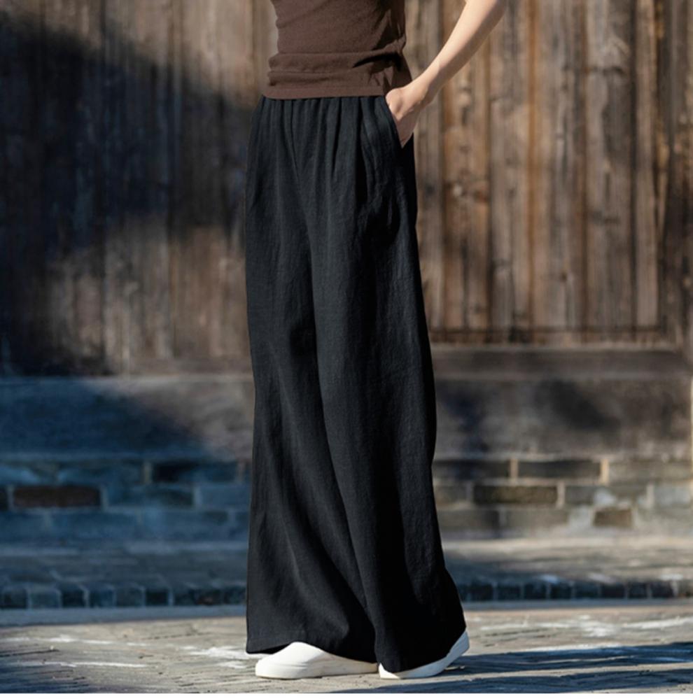 Cotton Linen Wide Leg Pants Women's Large Size Casual Trousers Spring Summer Loose Long Pants