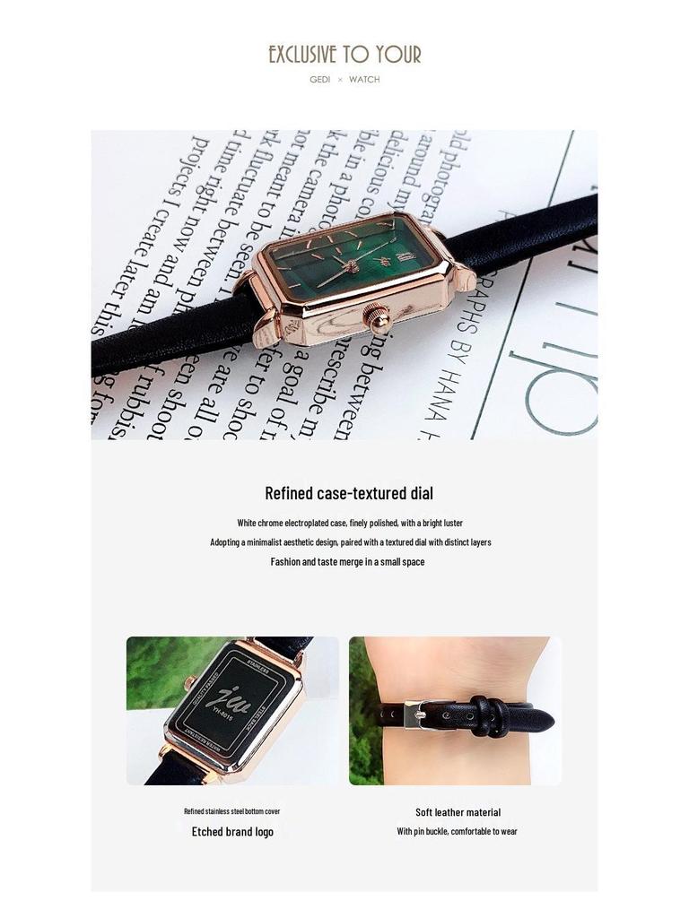 JW Mode-influencer Malachiet Textuur Leerband Quartz Horloge met Groot Wijzerplaat