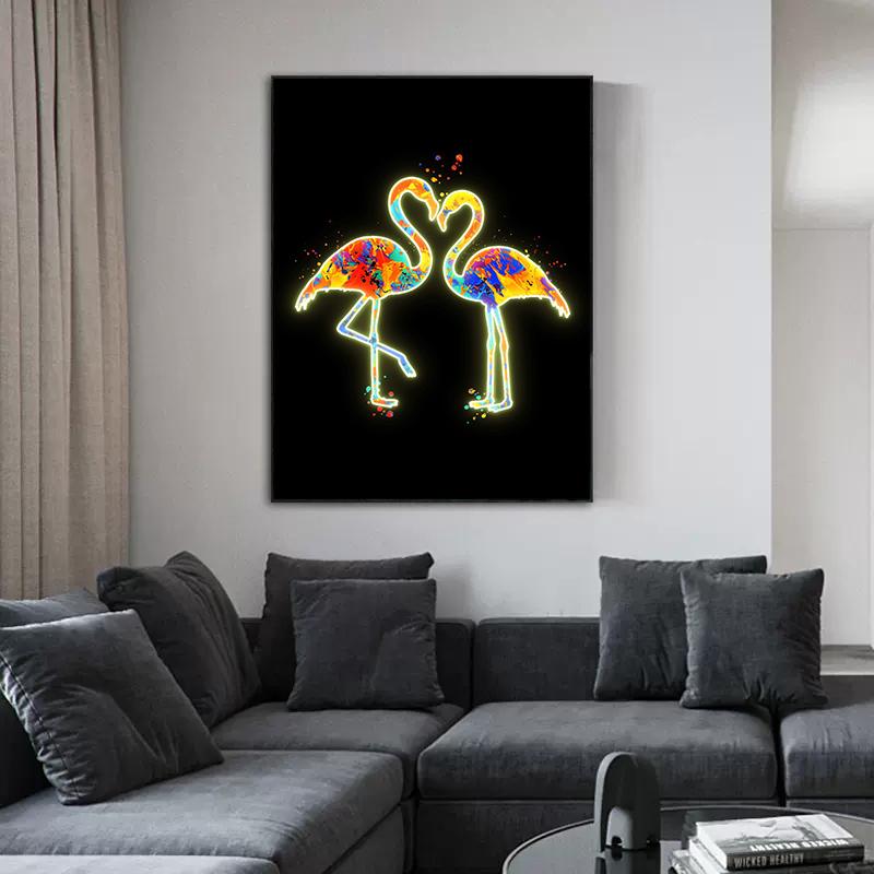 Neon-Design, niedliche Tiere, Poster, Leinwandgemälde, Flamingo, Hirsch, Giraffe, Katzen, Wand-Kunstdruck an der Wand, modernes Kinderzimmer-Dekor