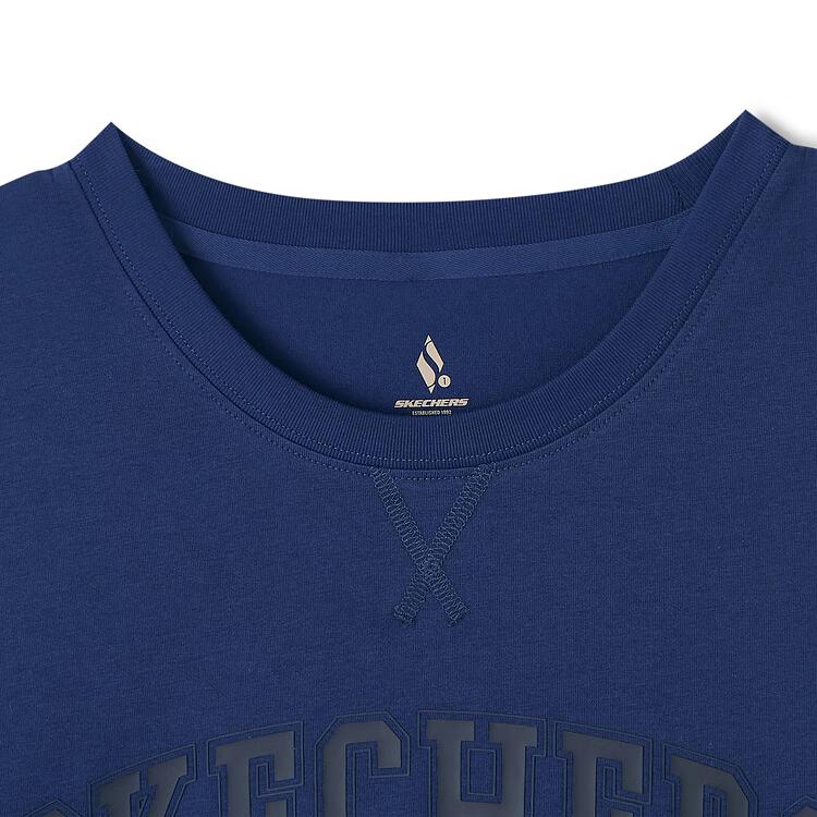 Skechers Sport Lifestyle Series Simple Round Neck Pullover Short Sleeve T-Shirt Women tops Medieval-Blue L225W044-007D