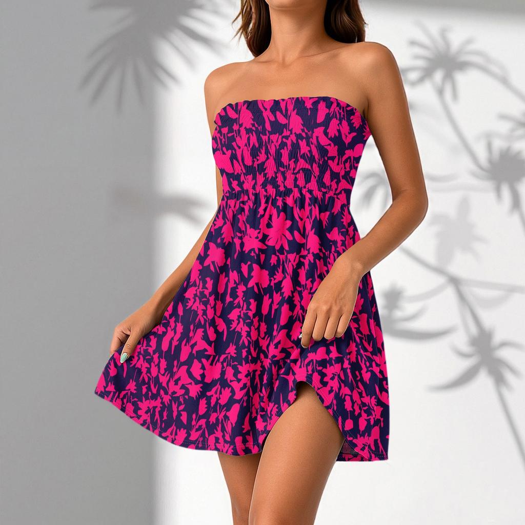 Women Casual Sleeveless Summer Dresses  Spring Patchwork Boho Floral  Cocktail Party  Dress